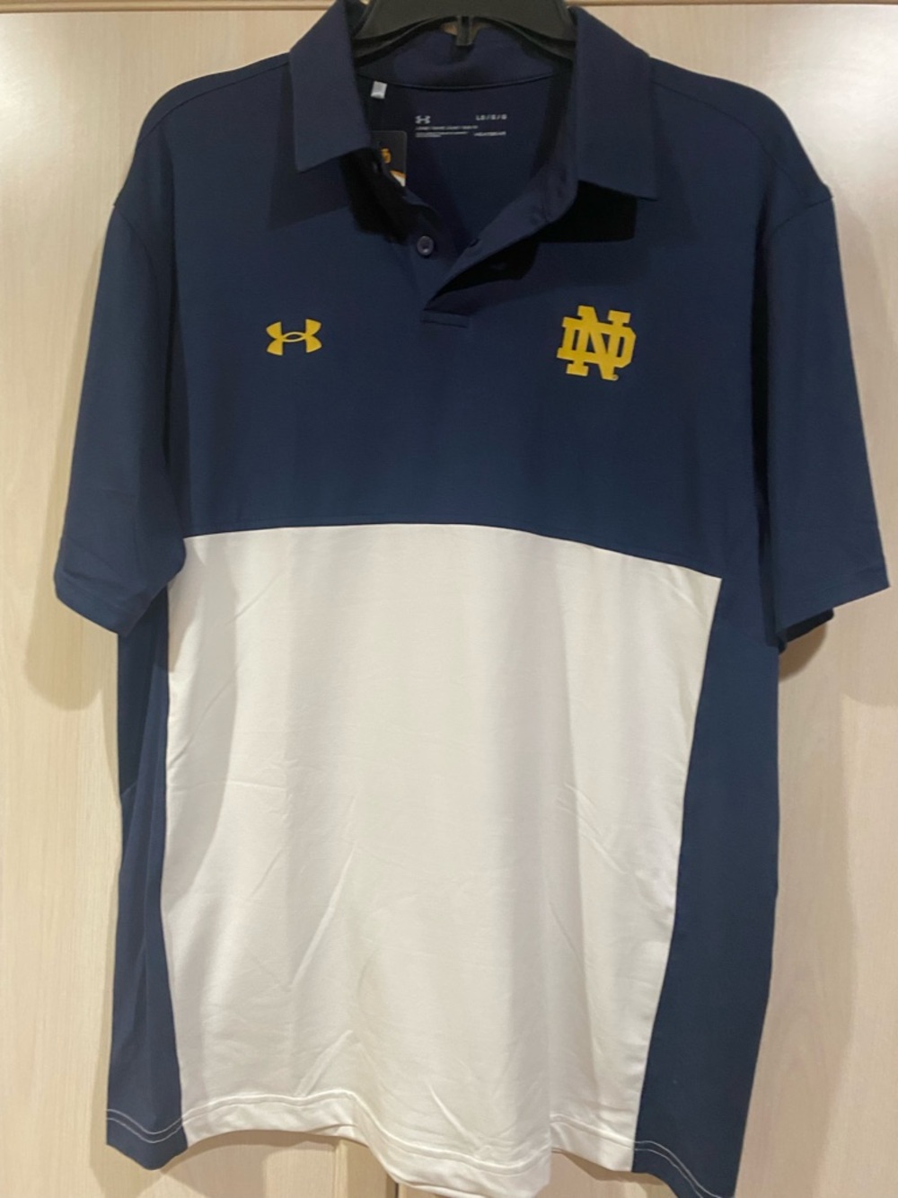 Under Armour Navy and White Collegiate Norte Dame Performance Polo